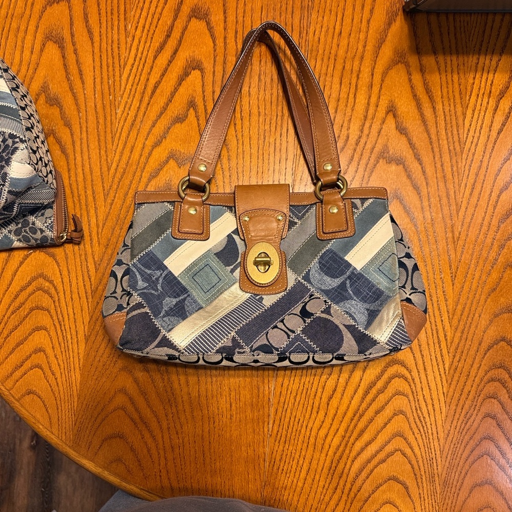 Coach denim patchwork shoulder bag with wallet and smaller bag